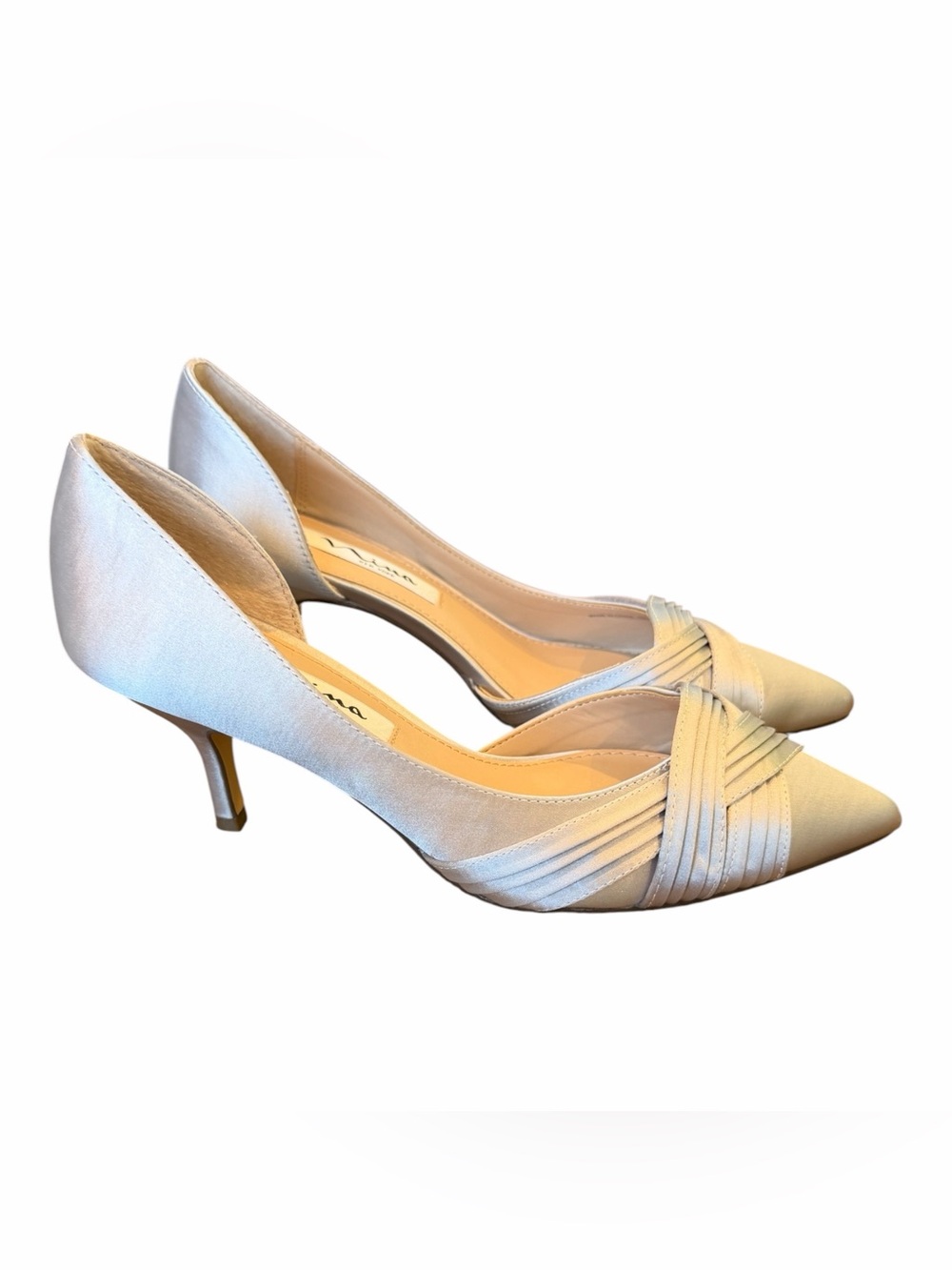 Nina light grey Satin Pointed Kitten Heel Pumps - Picture 4 of 10